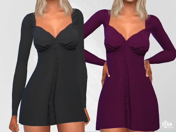 The Sims Resource - Front Buttoned Long Sleeved Dresses