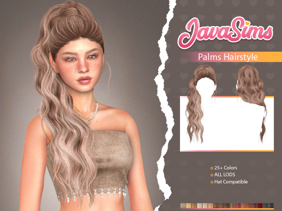 High wavy ponytail worn by a female sim created by Java Sims. 