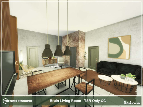Sims 4 — Bruin Living Room CC TSR by Sedricia — Please use "bb.moveobjects on" before place the room Room size