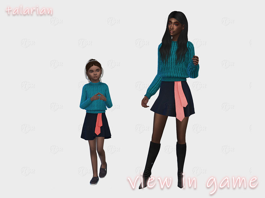 The Sims Resource Rose outfit knitted sweater with a skirt
