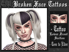 Sims 4 — Broken Face Tattoos by MaruChanBe2 — Neck tattoo with text and broken hearts <3