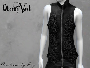 Sims 4 — Oberon Vest by RoyIMVU — Zippered leather vest with intricate filigree embossing. Comes in Black, Silver, White,