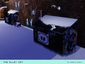 Sims 4 — The Alley set  by siomisvault — I have this town that is kinda futuristic so I made stuff for one of the alleys.