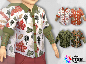 Sims 4 — Toddler Fall Foliage Rolled Shirt by Pelineldis — Five cool rolled shirts with fall prints.