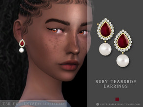 Sims 4 — Ruby Teardrop Earrings by Glitterberryfly — A gorgeous ruby and pearl earring. Set in gold. 