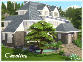 Sims 4 — Caroline (No CC) by philo — This 4-story house offers your Sims many opportunities to develop their skills such