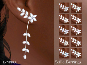 Sims 4 — Scilla_Earrings by LVNDRCC — Flower inspired silver earrings with light pastel crystal and organic, plant