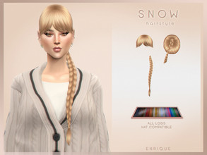Sims 4 — Snow Hairstyle by Enriques4 — New Mesh 24 Swatches All Lods Base Game Compatible Teen to Elder Hat Chop