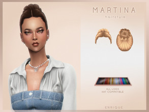 Sims 4 — Martina Hair by Enriques4 — New Mesh 24 Swatches All Lods Base Game Compatible Teen to Elder Hat Chop Compatible