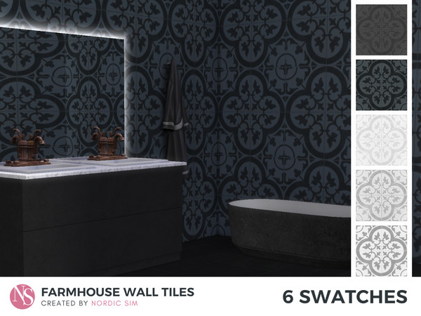 Sims 4 — Farmhouse tiles by nordicsim1 — Vintage farmhouse tiles in 7 swatches for bathroom, laundry room and kitchen.