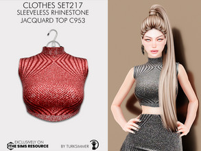 Sims 4 — Clothes SET217 - Sleeveless Rhinestone Jacquard Top C953 by turksimmer — 8 Swatches Compatible with HQ mod Works