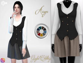 Sims 4 — Arryn - Formal dress with vest by Garfiel — Formal outfit with vest, shirt and skirt. Shiny buttons highlight