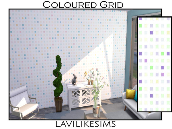 Sims 4 — Color Grid by lavilikesims — A cute and dainty wallpaper featuring small squares with varying colors. Base Game