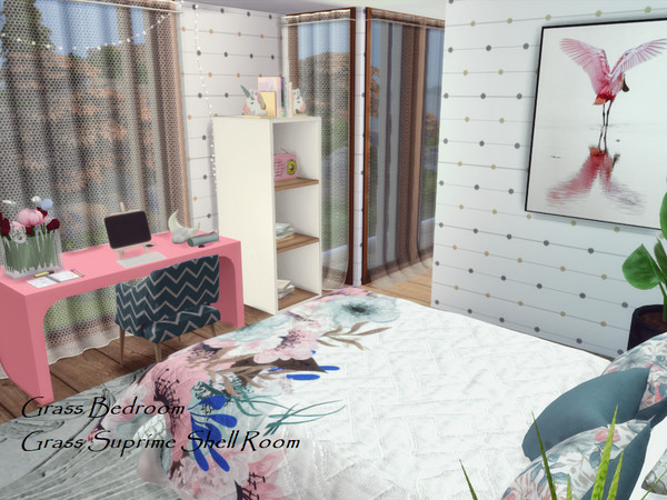 Sims 4 — Grass Bedroom 1- Grass Suprime Shell Room | Only TSR CC by GenkaiHaretsu — Modern eco side bedroom for Grass