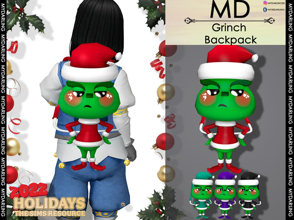 Sims 4 — Grinch Backpack Toddler by Mydarling20 — new mesh base game compatible all lods all maps 5 colors The texture of