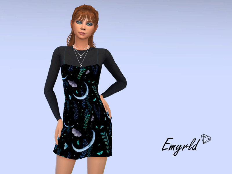 Sims 4 The Sims Resource | Floral Moon Long Sleeves Shirt Dress by TSR Creator