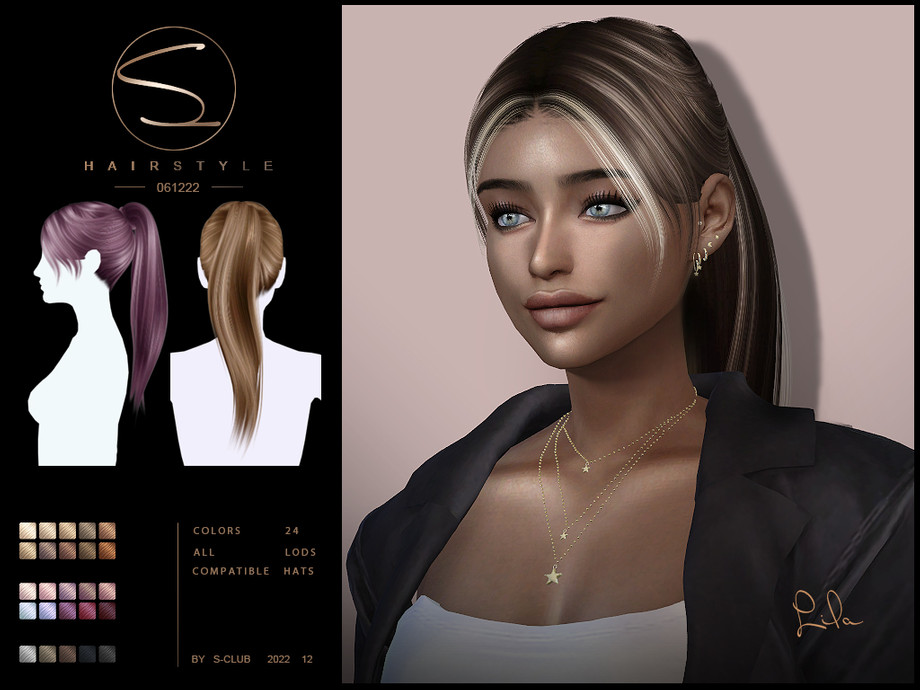 Image of Sims 4 long ponytail hairstyle CC