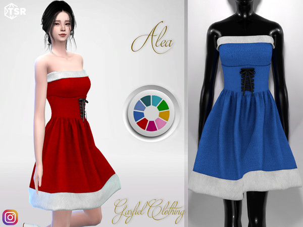 The Sims Resource - Alea - Christmas dress with fur and lace-up corset