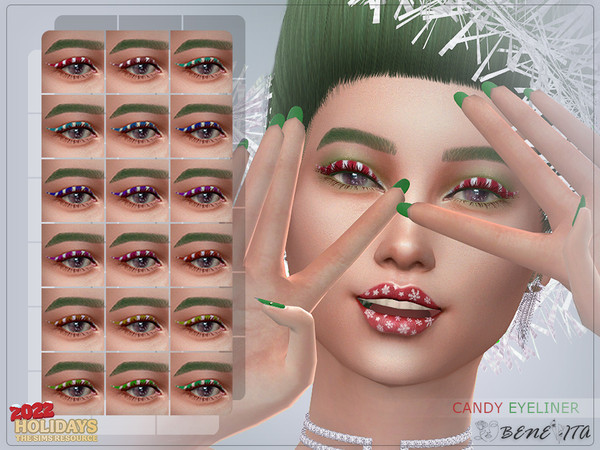 Sims 4 — Candy Eyeliner [HQ] by Benevita — Candy Eyeliner Makeup Category HQ Mod Compatible 18 Swatches For Female (Teen
