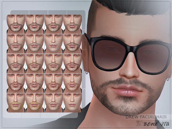 Sims 4 — Drew Facial Hair [HQ] by Benevita — Drew Facial Hair HQ Mod Compatible 20 Swatches For Male (Teen to Elder) I