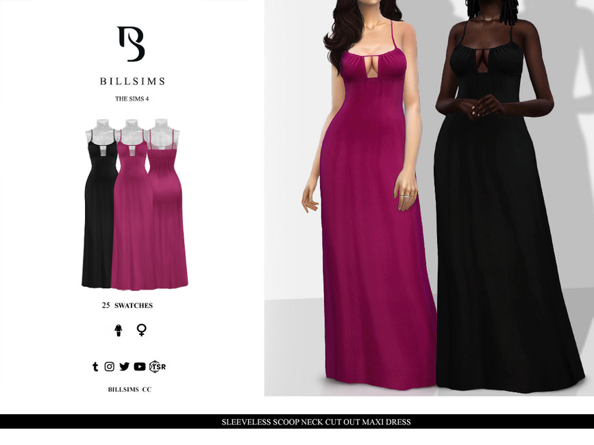 The Sims Resource - Sleeveless Scoop Neck Cut Out Maxi Dress