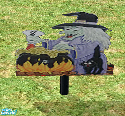 Sims 2 — Halloween Yard Signs - Witch by munchkin_brat — Decorate your sims yard with these signs for the Holiday.