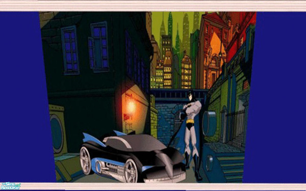 Sims 2 — PT Batman Wall Mural by Primetime024 — This collection features 3 walls with a batman mural and 1 blue wall that