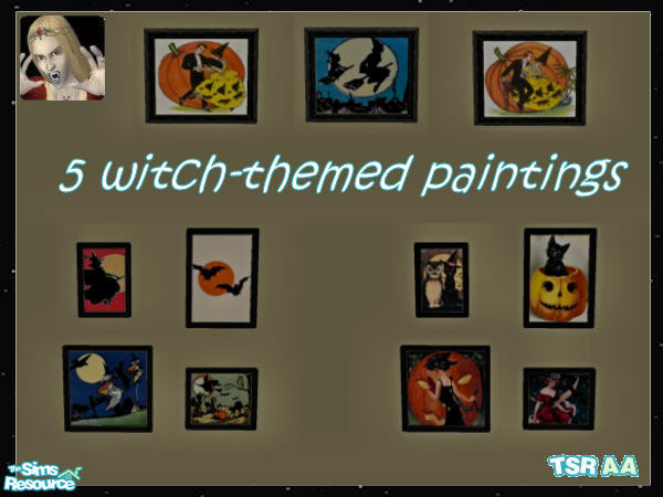 Sims 2 — Witch-Themed Paintings by c_literati — 5 witch-themed paintings for your sims.