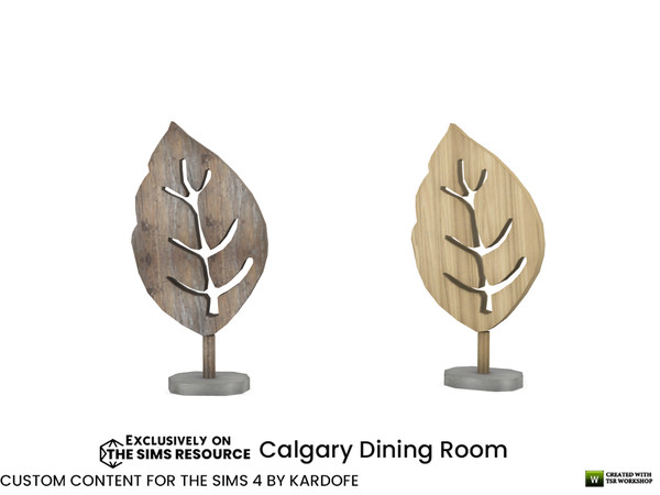 Sims 4 — kardofe_Calgary Dining Room_Leaves by kardofe — Decorative figure, a tree leaf, made of wood with a stone base,