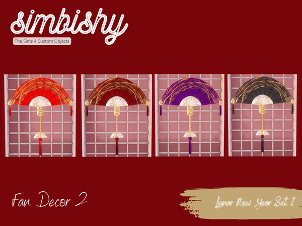 Sims 4 — Lunar New Year - Fan Decor 2 by simbishy — Celebrating Lunar New Year 2023. This is a large wall-mounted fan
