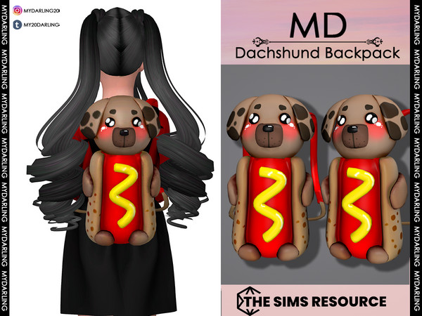 Sims 4 — dachshund backpack -Child by Mydarling20 — new mesh base game compatible all lods all maps 5 colors The texture