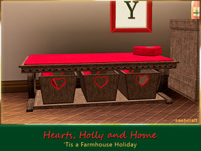 Sims 3 — Hearts, Holly and Home Bench by Cashcraft — It's a designer bench with a cushioned seat and extra room for