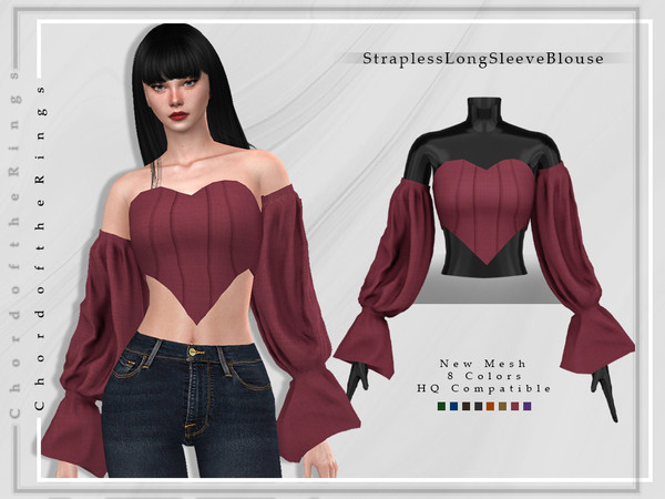 The Sims Resource - Strapless Long Sleeve Blouse T-347