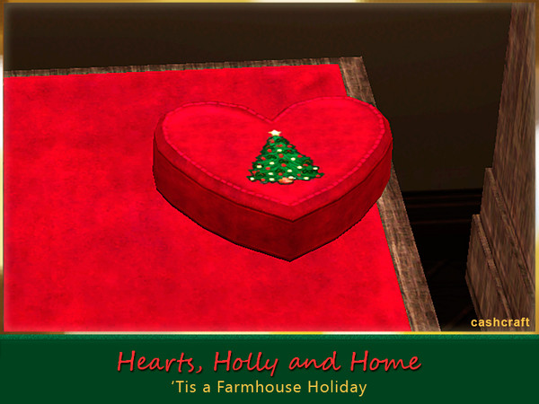 Sims 3 — Hearts, Holly and Home Heart Shape Pillow by Cashcraft — An attractive heart, shape pillow for the bench.