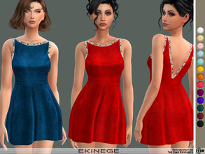 Sims 4 — Velvet V-Back Mini Dress by ekinege — Velvet v-back mini dress with sequin and bead embellishment. 15 different