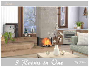 Sims 4 — Elsa 3 Rooms in One by philo — This room is not only a living room, it's also a kitchen and a bedroom. With its