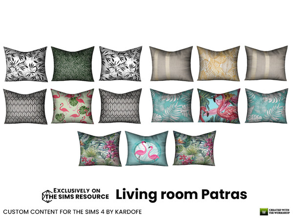 Sims 4 — Living room Patras Cushions by kardofe — Group of three cushions for the sofa, in five different options