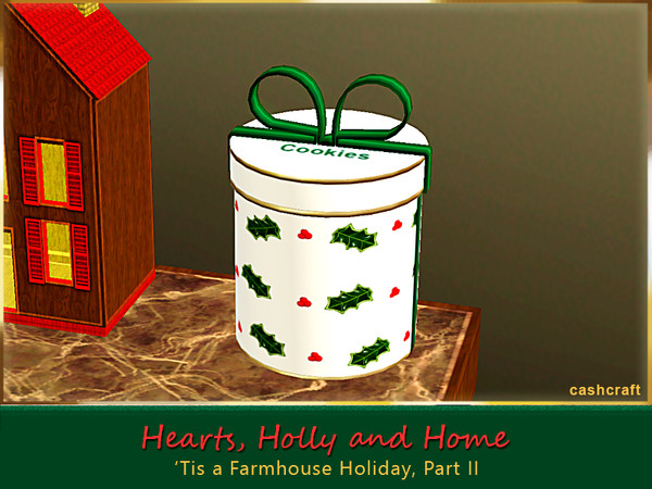 Sims 3 — Hearts, Holly and Home Cookie Jar by Cashcraft — Store your favorite cookies in this handpainted, procelain