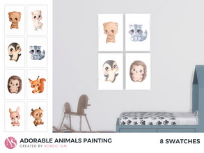 Sims 4 — Adorable animals painting by nordicsim1 — Perfect wall art for kids room. Adorable animals in watercolor, framed