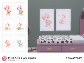 Sims 4 — Pink and blue bears painting by nordicsim1 — Painting / poster for kids room with cute bears and balloons. Comes