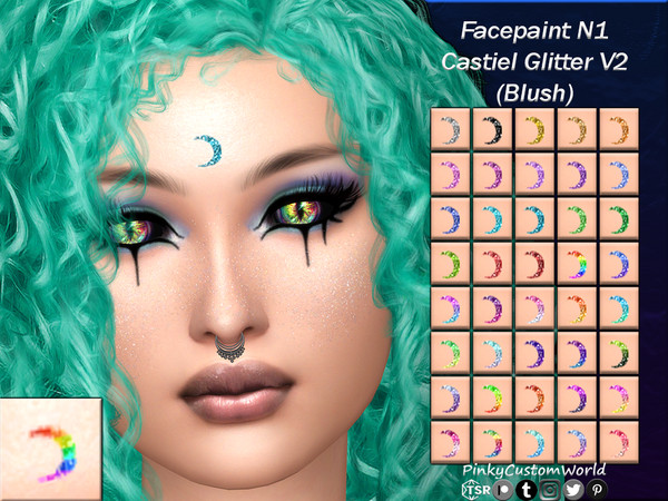 Sims 4 — [PATREON] Facepaint N1 - Castiel Glitter V2 (Blush) by PinkyCustomWorld — Cute moon crest forhead facepaint in