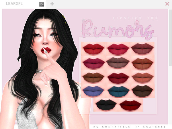 Sims 4 — Rumors Lipstick N03 by Learxfl — TSR EXCLUSIVE CONTENT Matte lipstick - 14 swatches - Base Game Compatible - HQ