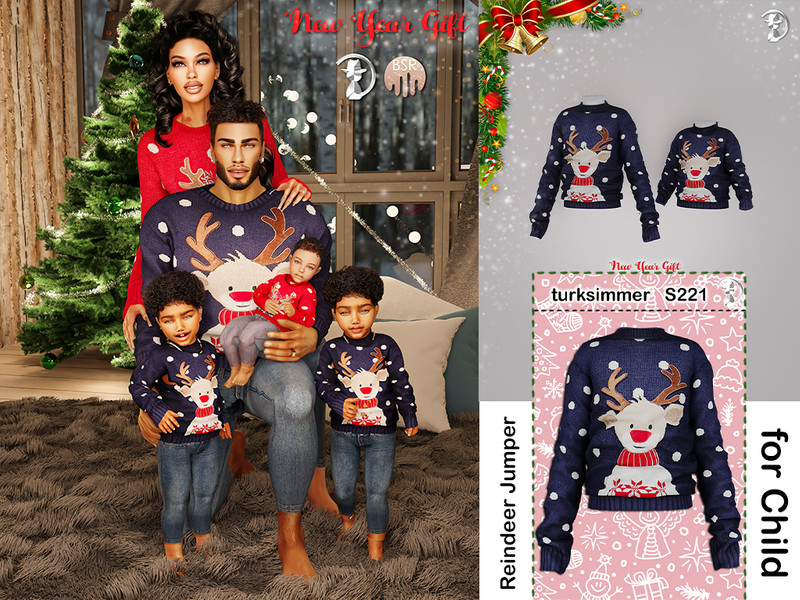 Sims 4 [PATREON] [Recolor] NEW YEAR GIFT - Reindeer Jumper S221 by Daph