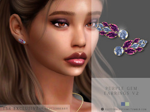 Sims 4 — Purple Gemstone Earrings v2 by Glitterberryfly — Version 2. A gold earring with purple rhinestones