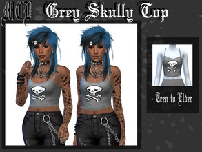 Sims 4 — Grey Skully Top by MaruChanBe2 — Cute grey top with a skull and bones <3