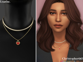 Sims 4 — Loathe Necklace by christopher0672 — This is a cute enamel heart locket necklace layered with a diamond tennis