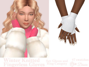Sims 4 — Winter Knitted Fingerless Gloves (Gloves + Ring Category) by Dissia — Cute fingerless knitted gloves to keep