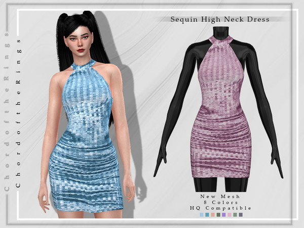 The Sims Resource - Sequin High Neck Dress D-190