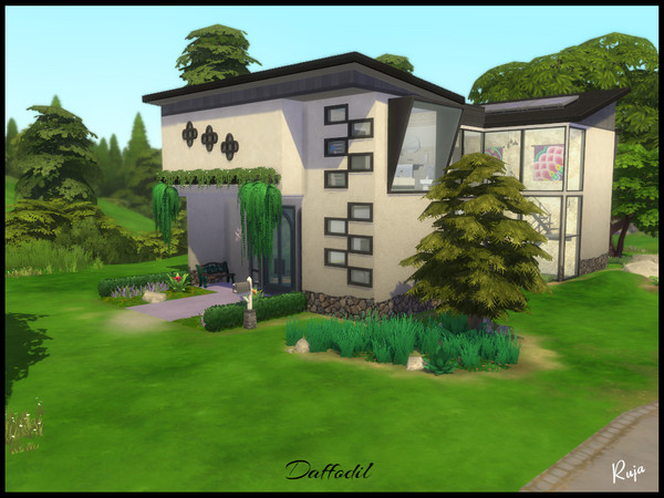 Sims 4 — Daffodil by ruja2 — Daffodil, a charming two-story house, has two en-suite bedrooms, a guest bathroom,