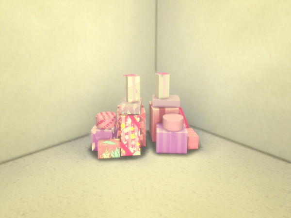 Sims 4 — Baby shower present pile (Functional) by ModdestSimmer — A present pile with baby shower themed wrapping paper.